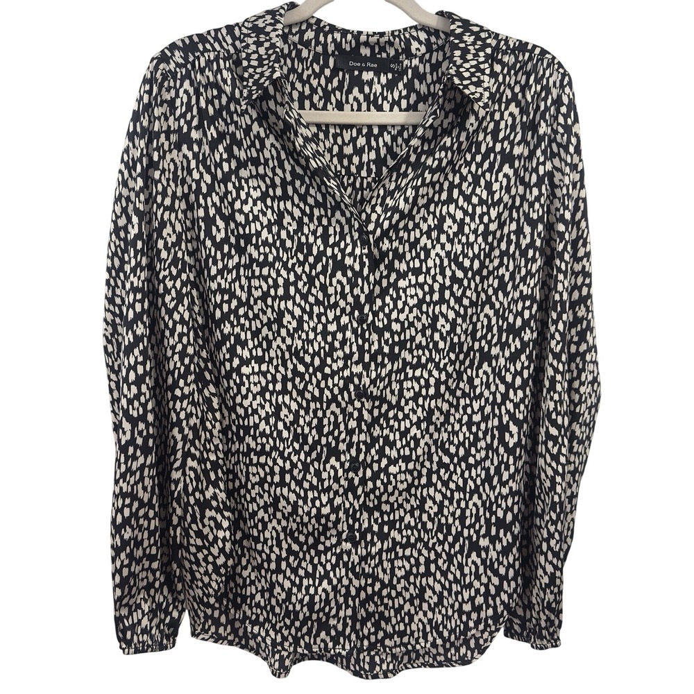 Doe & Rae Black & White Printed Button-Down Career Blouse | Women's S | NWOT